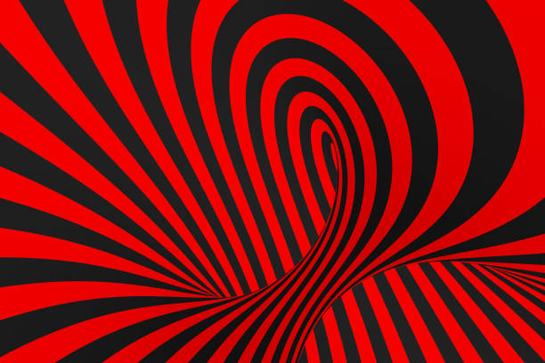 istock Torus 3D optical illusion raster illustration. Hypnotic black and red tube image. Contrast twisting loops, stripes ornament. 1141448584