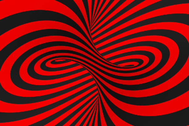 istock Torus 3D optical illusion raster illustration. Hypnotic black and red tube image. Contrast twisting loops, stripes ornament. 1141448586