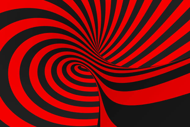 istock Torus 3D optical illusion raster illustration. Hypnotic black and red tube image. Contrast twisting loops, stripes ornament. 1141448587