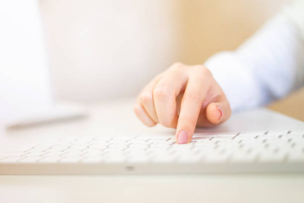 istock Typing on the keyboard, the girl searches 1141450574