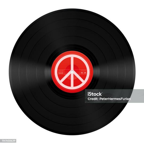 Peace Music Lp Vinyl Record With Peace Symbol Isolated Vector Illustration On White Background Stock Illustration - Download Image Now