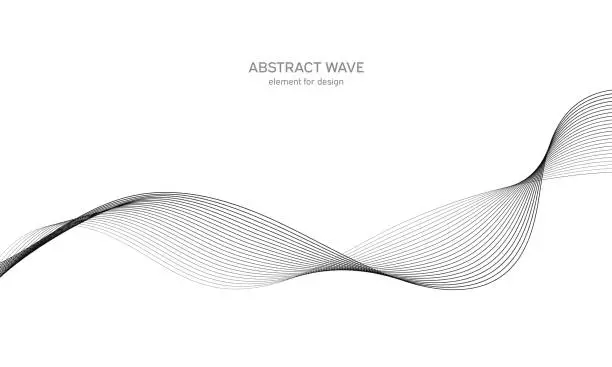 Vector illustration of Abstract wave element for design. Digital frequency track equalizer. Stylized line art background. Vector illustration. Wave with lines created using blend tool. Curved wavy line, smooth stripe.