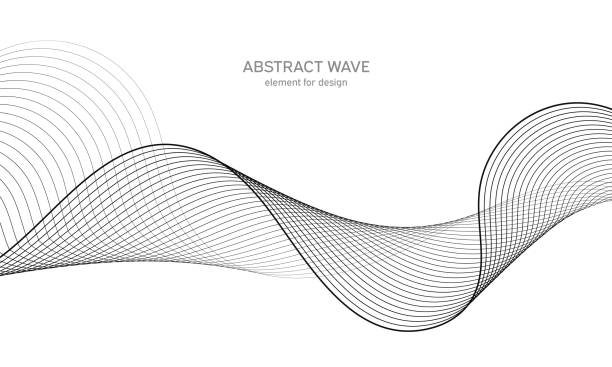 ilustraciones, imágenes clip art, dibujos animados e iconos de stock de elemento de onda abstracta para el diseño. ecualizador de pista de frecuencia digital. fondo estilizado de arte de línea. ilustración vectorial. wave con líneas creadas con la herramienta de mezcla. línea ondulada curva, franja lisa. - wind instrument audio