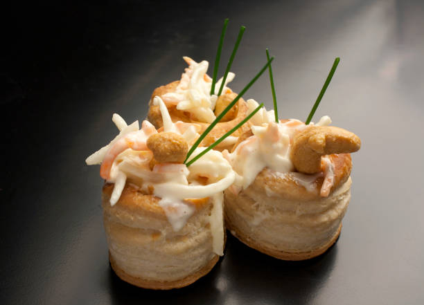 appetizer: variety of voulevant - vol au vent imagens e fotografias de stock