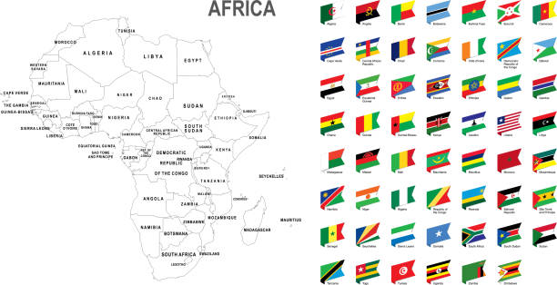 ilustrações de stock, clip art, desenhos animados e ícones de white map of africa with flag against white background - flag of seychelles