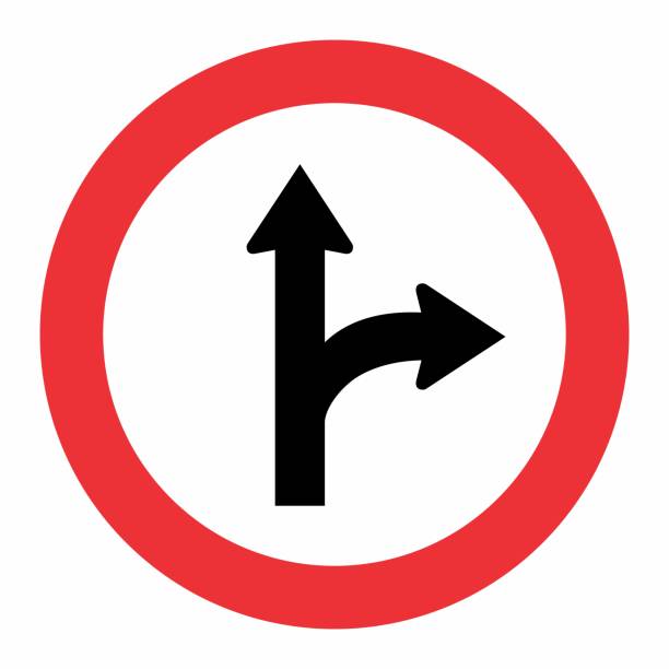 ilustrações, clipart, desenhos animados e ícones de sinal de tráfego direito da forquilha - two lane highway illustrations