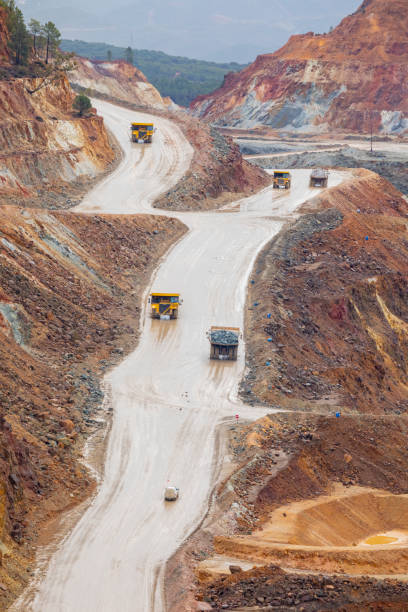 Aerial view of Open-pit iron mine in  Kayseri, Turkey. Taken via drone.