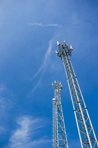 istock Radio towers in blue sky. 1141456873