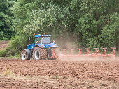 Agricultural tractor when plowing
