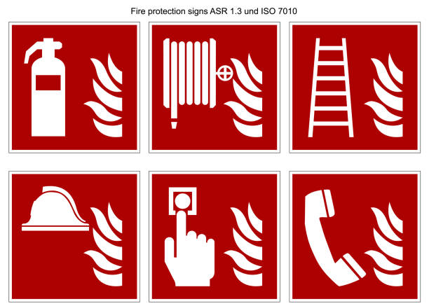 ilustrações, clipart, desenhos animados e ícones de coleção do vetor do sinal da proteção de fogo ruído 7010 e asr 1,3 isolados no fundo branco - 7010