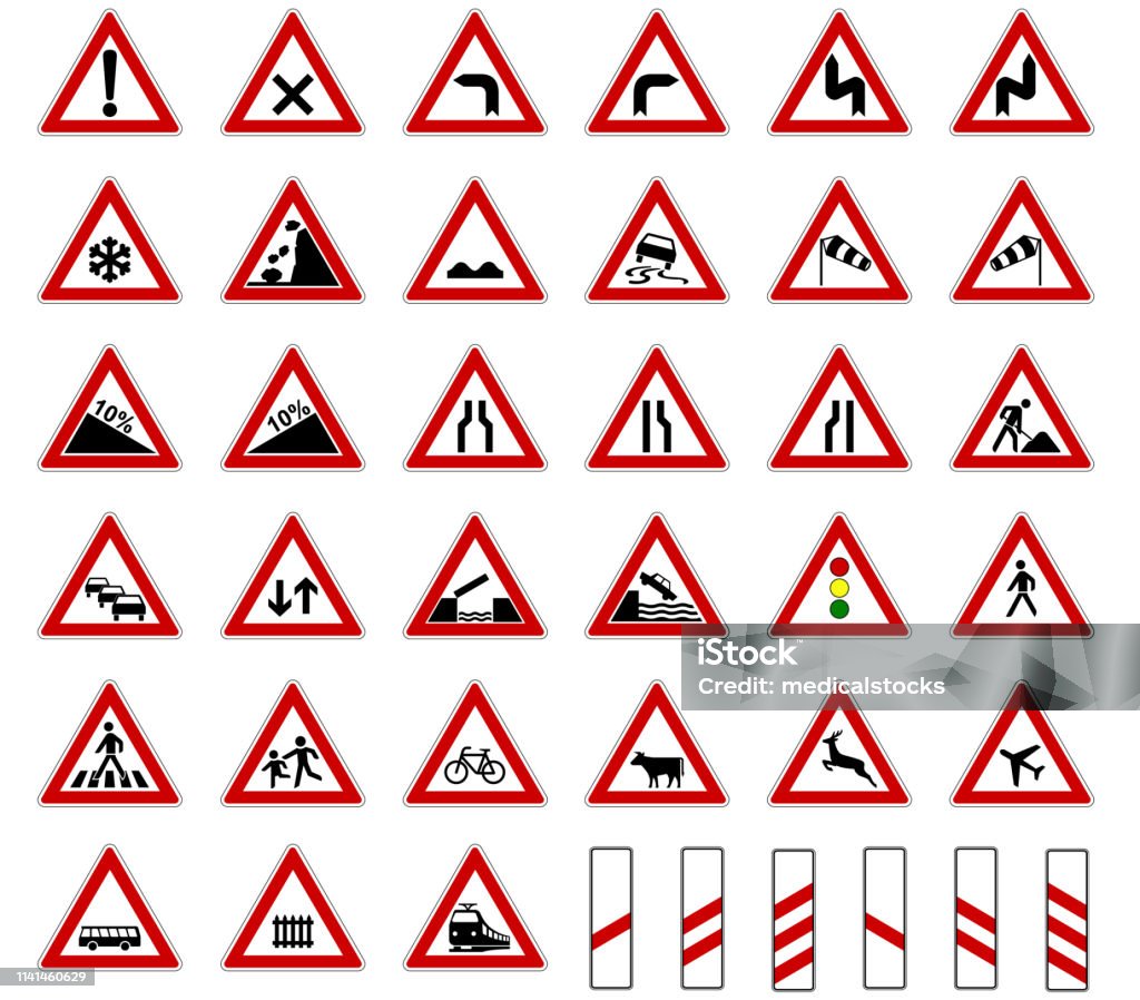 도로 유럽 교통 표지판 컬렉션 벡터 흰색 배경에 고립 거리에 대한 스톡 벡터 아트 및 기타 이미지 - 거리, 경계 표지, 고속도로 -  Istock