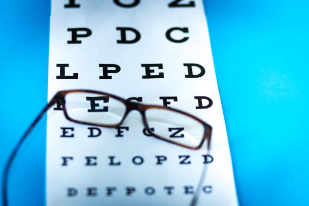 istock Eye Test and Vision Concept with Spectacles on Medical Eye Test Chart 1141462370