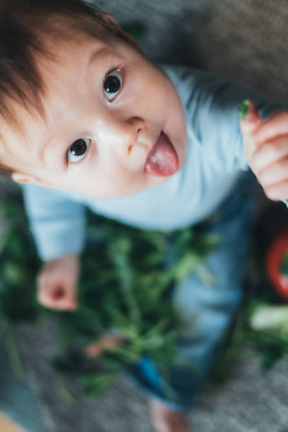 Cropped Hand Of Mother Feeding Baby Boy At Home