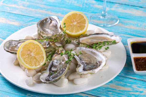 istock raw oysters with lemon and ice 1141462834
