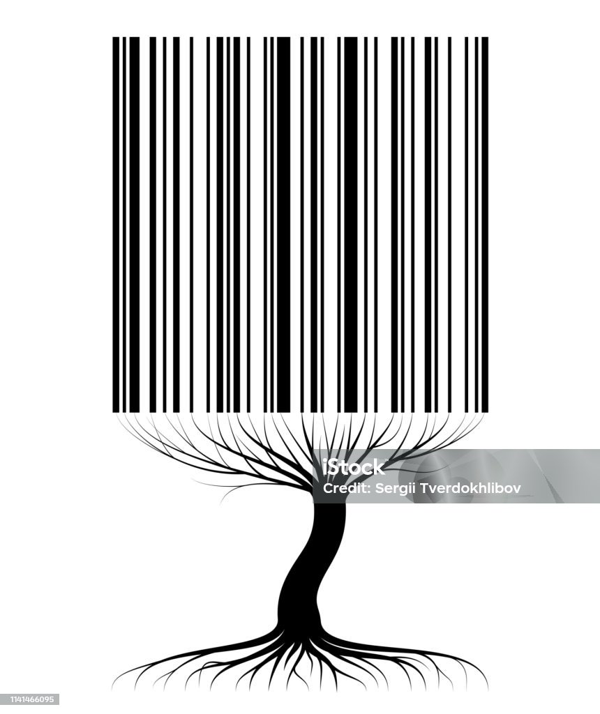 Barcode Tree Vector Abstract Tree Contour With Roots And Branches Similar To A Barcode For ...