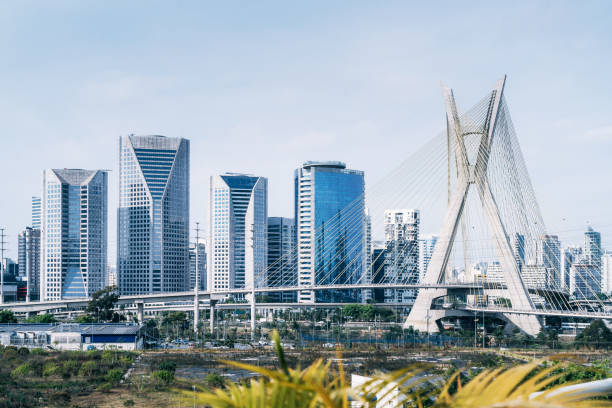 istock Famous cable stayed bridge at Sao Paulo city 1141466374