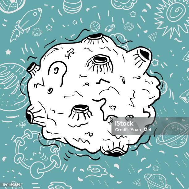 Moon Coloring Book Or Page For Adults And Children Space Object On Doodle Background Vector Stock Illustration - Download Image Now