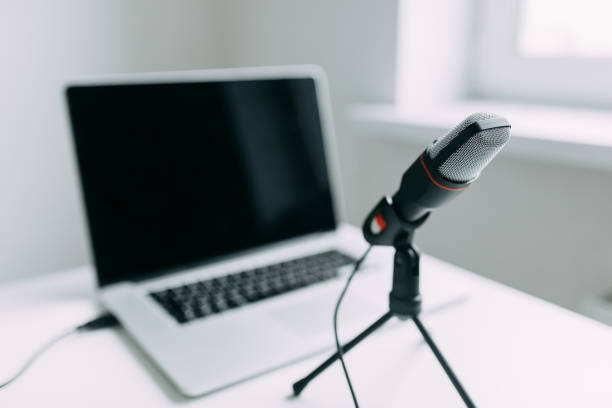 istock Microphone for recording stims and broadcasts. Macro and running focus in the frame. 1141474621