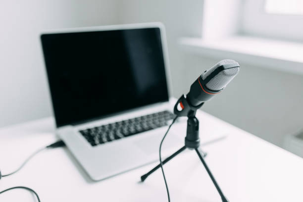 istock Microphone for recording stims and broadcasts. Macro and running focus in the frame. 1141474644