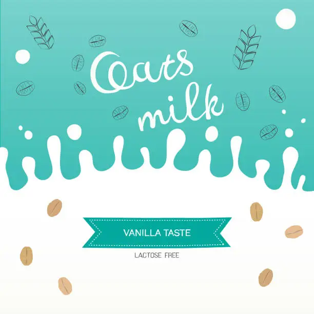 Vector illustration of Illustration of oatmeal, wheat ears and splash of milk with place for text.