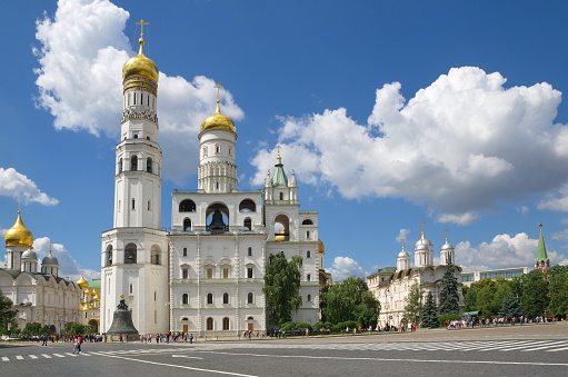 Architectural ensemble of the Moscow Kremlin cathedrals. Moscow, Russia