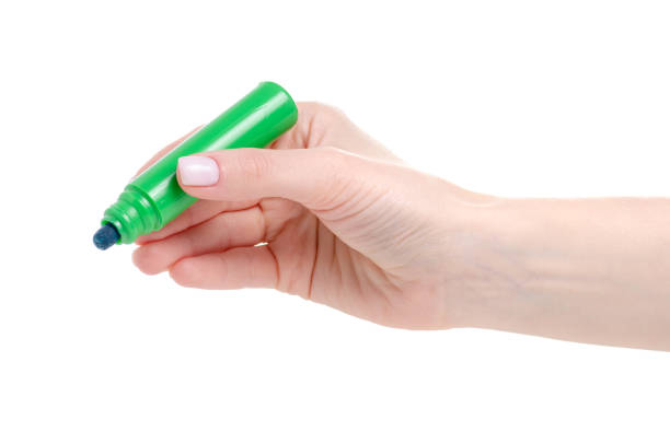 vial marker brilliant green in hand on a white background isolation