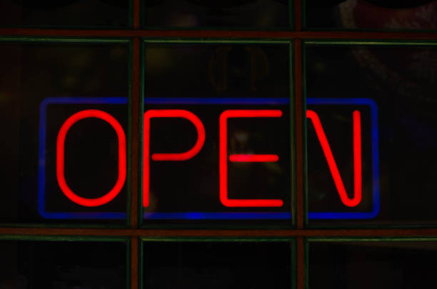 istock Neon red sign with the word open. 1141484069