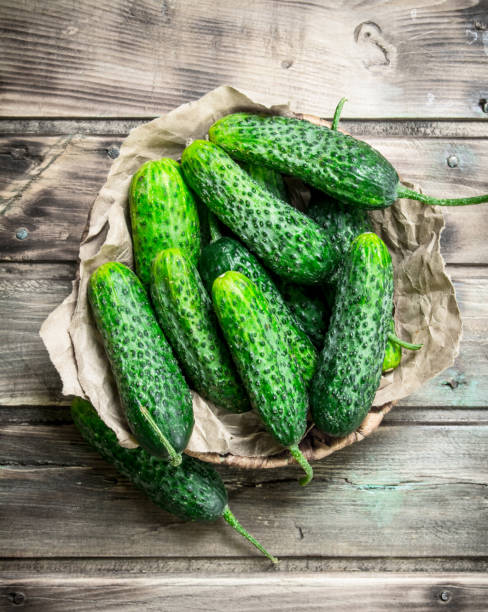 istock Green cucumbers in the basket. 1141489697