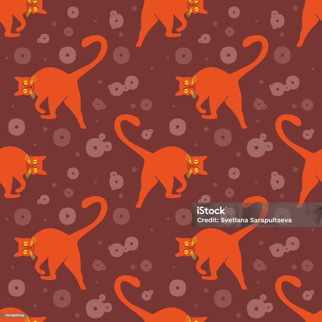 Seamless pattern, funny orange cats in everyday poses, playing in  brown space Seamless pattern, funny orange cats in everyday poses, playing in  brown space, vector illustration Abstract stock vector