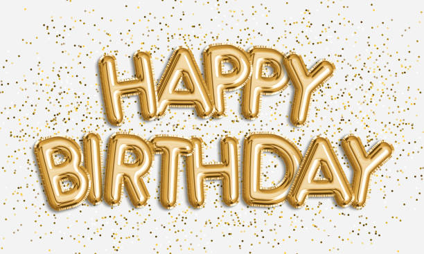 Happy Birthday made of balloon letters on white background. Happy Birthday made of balloon letters on white background. Gold balloons & confetti for greeting card, banner, birthday invitation, celebrate. Photo stock. happy birthday typography stock pictures, royalty-free photos & images