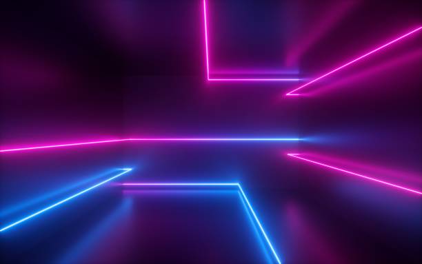 istock 3d render, pink blue neon lines, geometric shapes, virtual space, ultraviolet light, 80's style, retro disco, fashion laser show, abstract background 1141495753