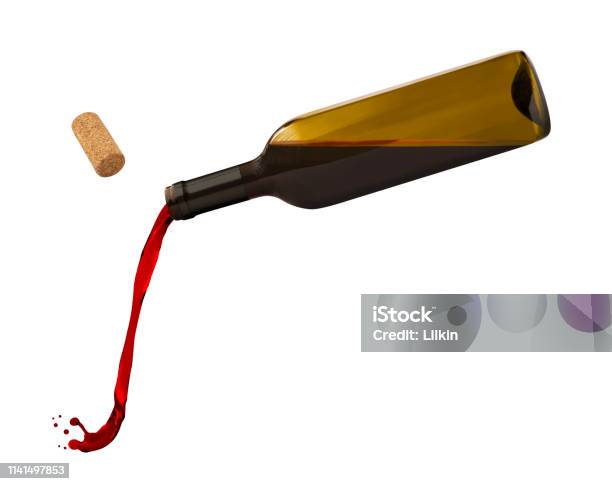Bottle With Flowing Red Wine Stock Photo - Download Image Now - Wine, Pouring, Wine Bottle