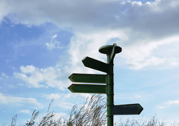 istock travel guide post on grass field and sky 1141498585