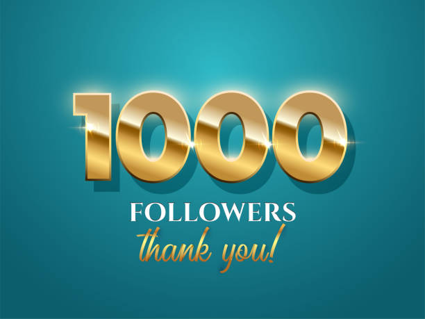 1000 followers celebration vector banner with text 1000 followers celebration vector banner with text. Social media achievement poster. 1k followers thank you lettering. Azure template. Shiny gratitude text on red gradient backdrop number 1000 stock illustrations