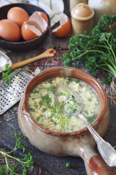 istock Italian cuisine. Green pea stracciatella soup 1141501297