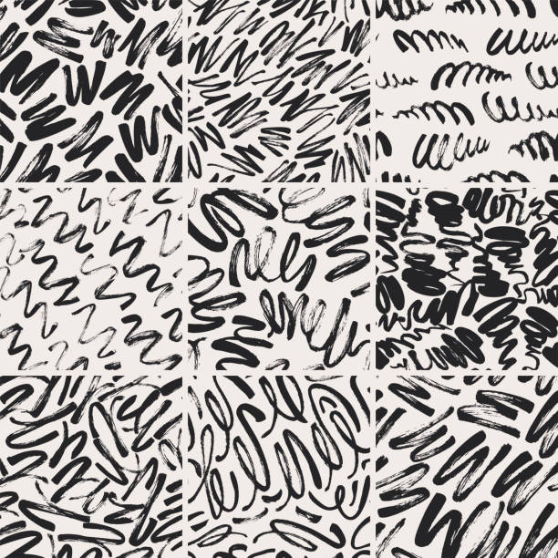 kolekcja squiggly, kręcone linie bez szwu wzory. wektorowa tekstura pisma odręcznego. - wallpaper pattern contemporary dirty messy stock illustrations