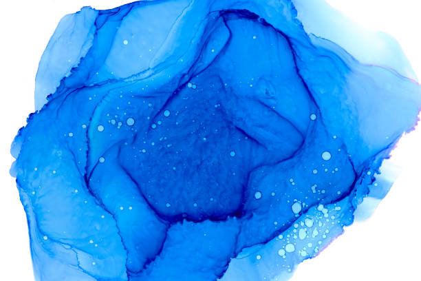Blue watercolor wallpaper background. Indigo ultramarine alcohol ink art. Blue watercolor wallpaper background. Hand drawn ultramarine texture with white splashes, drops. Splattered aquarelle abstract backdrop. Realistic paint drops and indigo shades drawing blue ink splatter stock illustrations