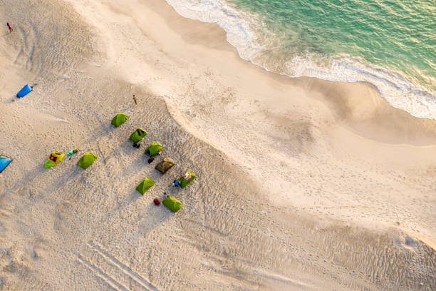 istock Directly above view of camping on beach,Oman 1141507045