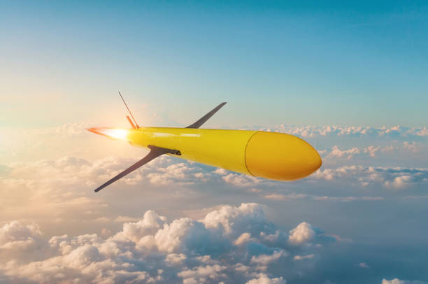 istock Radio-controlled homing rocket with acceleration flies at high altitude before hitting a target. 1141507146