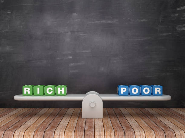 istock Seesaw Scale with Rich Poor Cubes on Chalkboard Background - 3D Rendering 1141511696