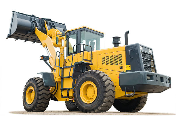 istock Large orange and black excavator on white background  114151522