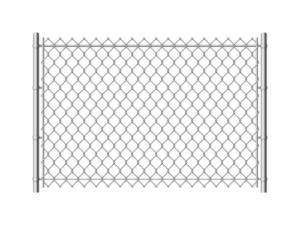 ilustraciones, imágenes clip art, dibujos animados e iconos de stock de valla de eslabones de cadena. malla metálica realista cercas de alambre de construcción de acero pared de seguridad borde industrial textura metálica, patrón vectorial - cadena de tiendas