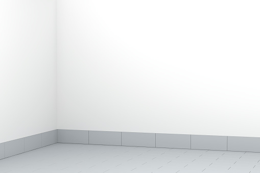 Empty room with tiled floor, 3D illustration