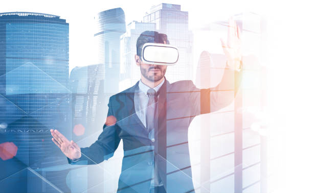 istock Man in vr glasses, cityscape 1141523309