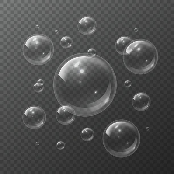 bańki mydlane. aqua kule dmuchanie powietrza pianki bańki szampon mydło przezroczyste bubbling błyszczące szampan 3d izolowane tekstury wektora - bubble stock illustrations