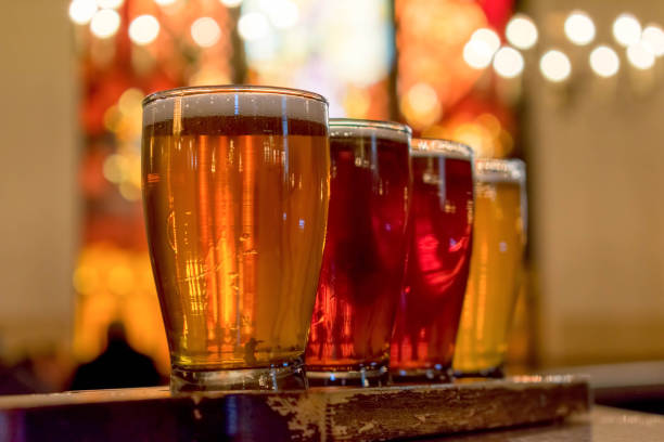 istock Low angle closeup of craft beer flight 1141527642