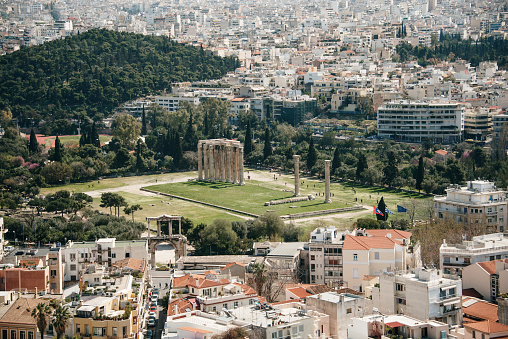 Zeus temple, Athens, Greece, as seen from the Acropolis Hill