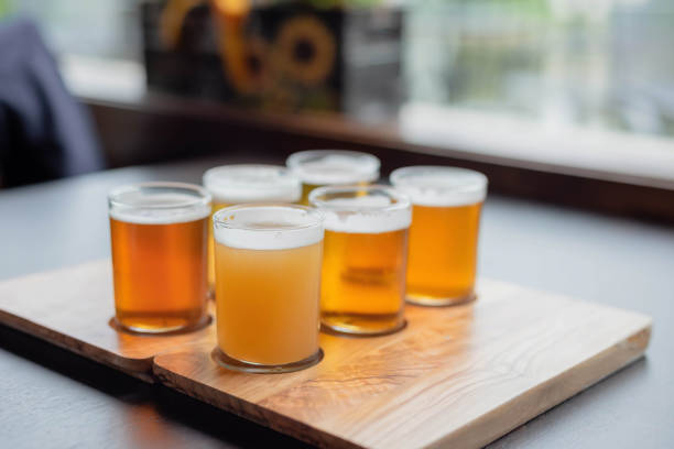 istock Closeup of beer flight on restaurant table 1141529357