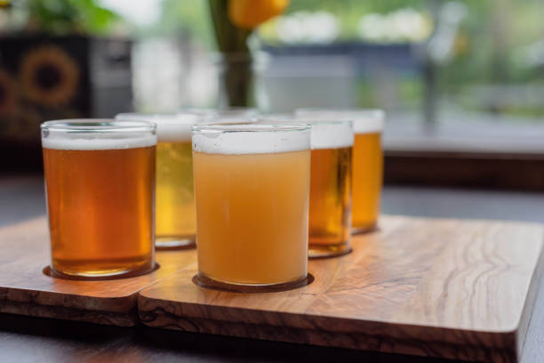 istock Low angle closeup of beer glasses on restaurant table 1141529361