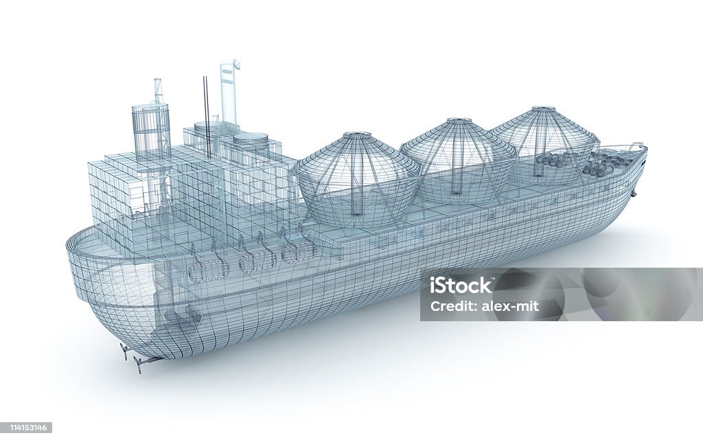 Oil tanker ship wire model isolated on white  Freight Transportation Stock Photo